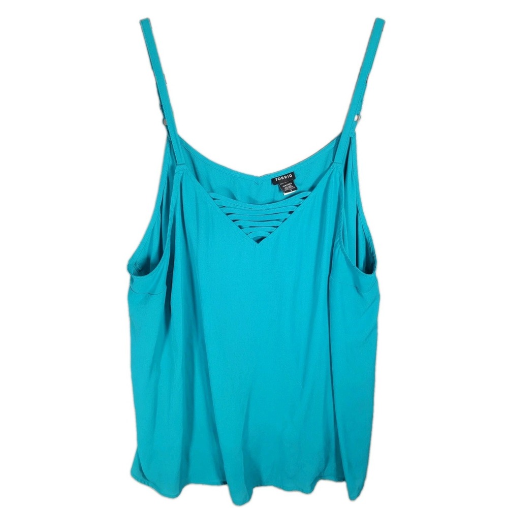 Torrid Cami Top Womens 3 3X 22-24 Turquoise Caged Strappy Chiffon Tank Blouse